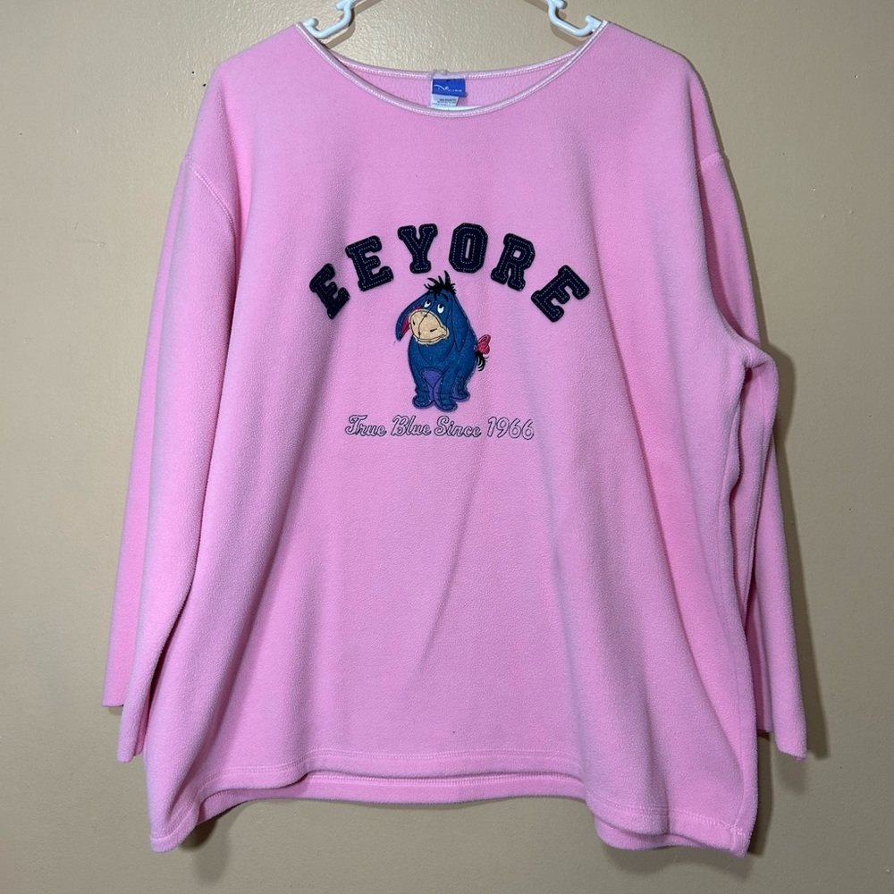 90s Y2K Winnie The Pooh Eeyore Pink Fleece Sweatshirt Sz XL CUT SLEEVES